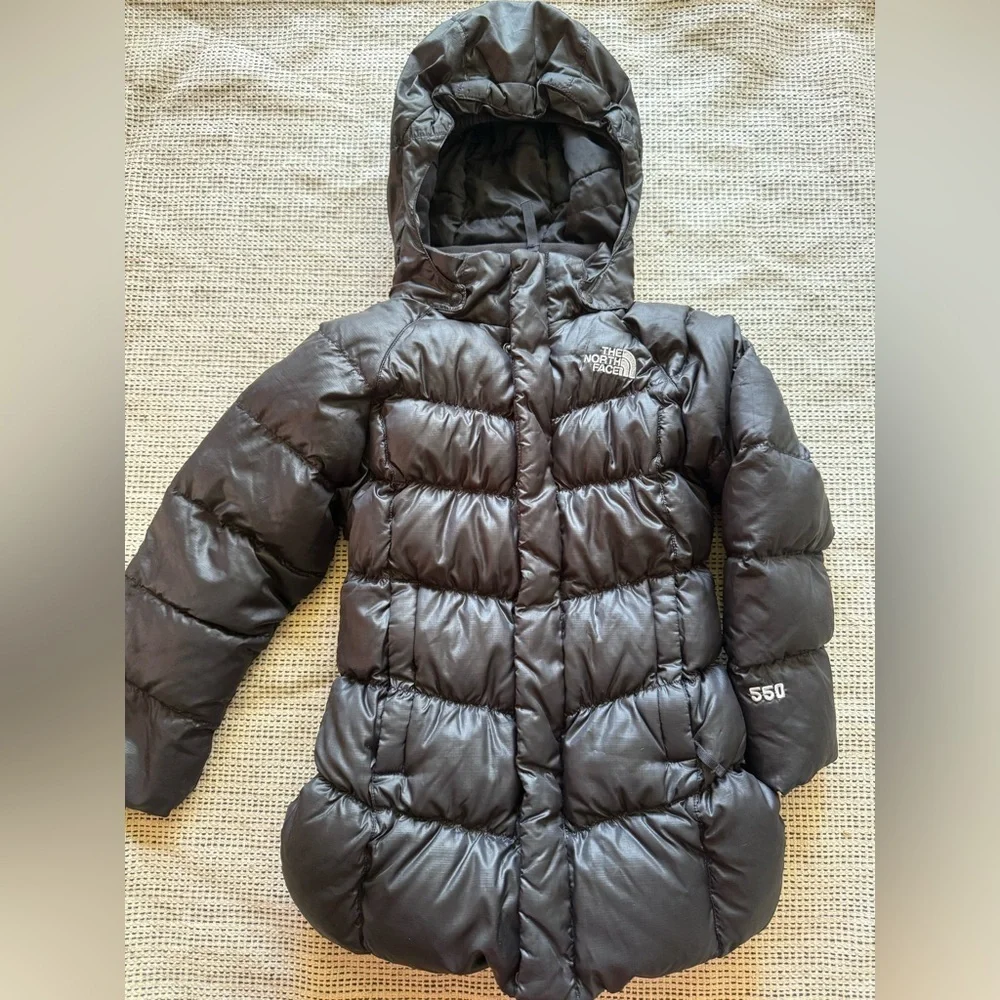 The North Face Girls Hooded Black Puffer 550 Goose Down Jacket